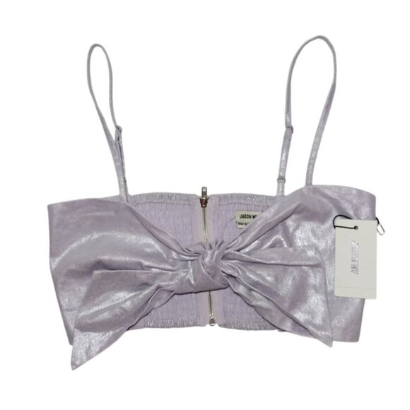 Jason Wu XS Lavender Linen Blend Cropped Top With Bow Detail & Adjustable Straps - Picture 5 of 8